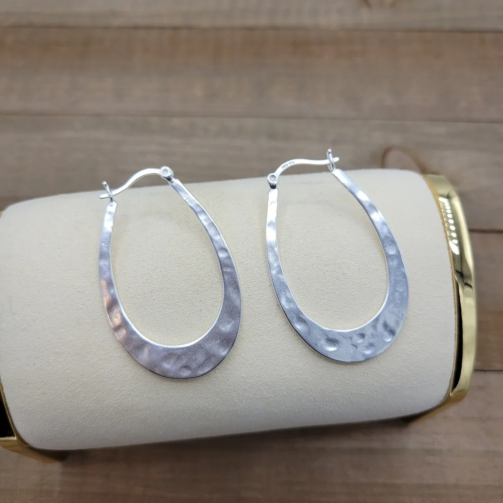 Brand New • Modern Silver Plated Hammered Hoop Earrings